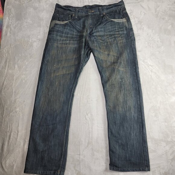 Jordan Craig Distressed Embroidered Patched Men's Jeans | Size 36x32 - Picture 1 of 10